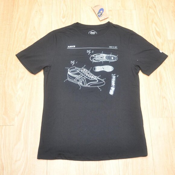 Asics Men's Black Shoe Schematic T-Shirt BNWT Small - Picture 1 of 4